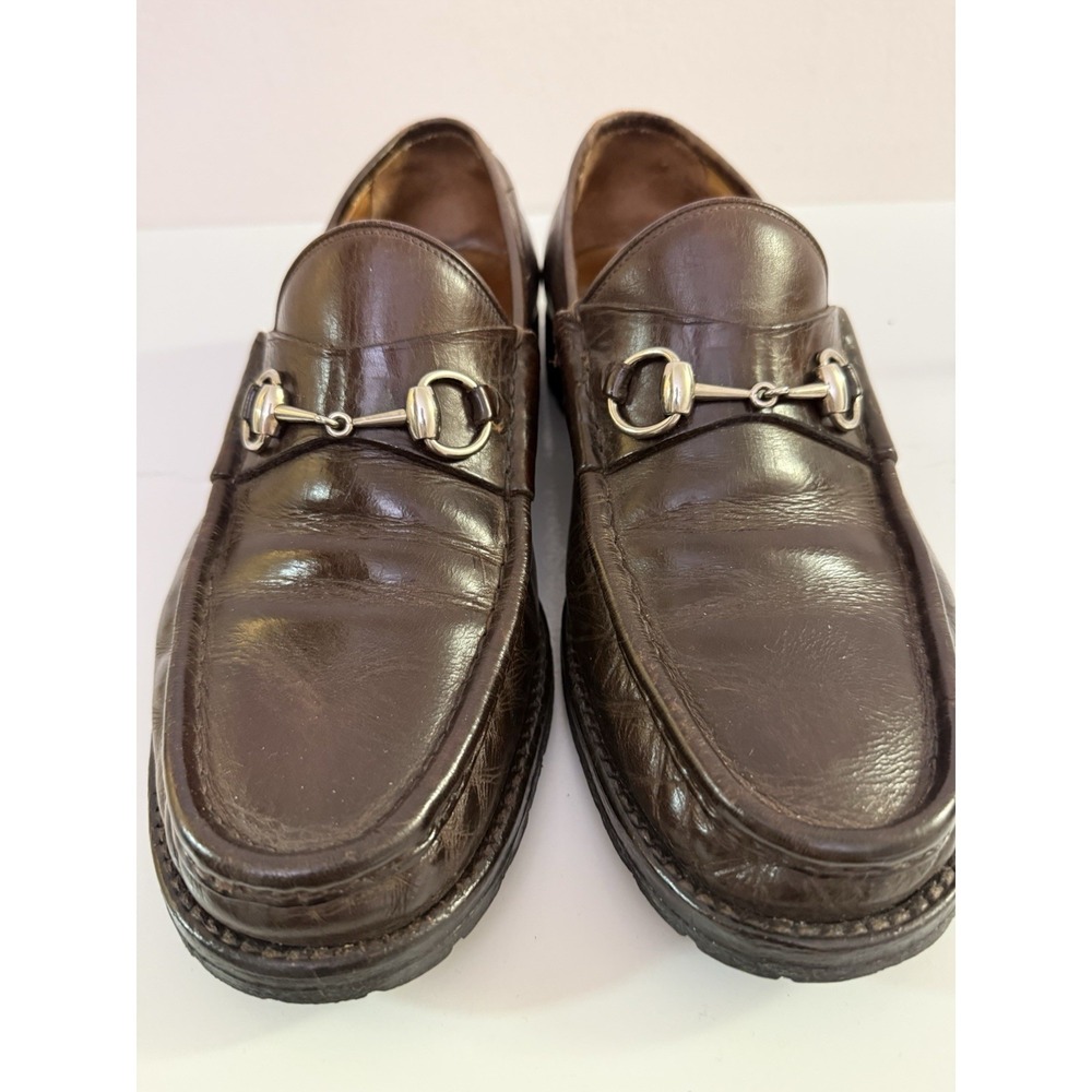 Gucci Brown Italian Leather Horsebit Lug Sole Chunky Loafers Size 11 - Picture 3 of 11